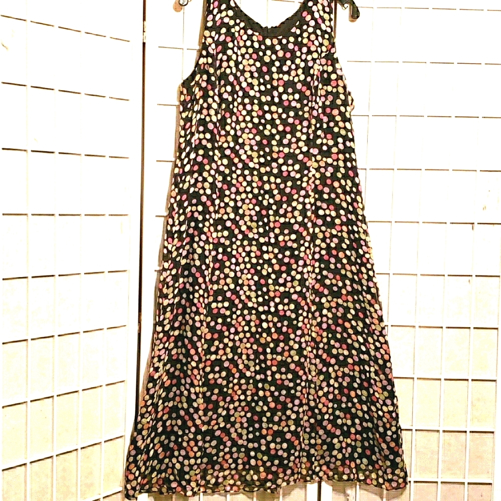 SILK CHADWICKS  SLEEVEL. DOTTED MAXI DRESS SZ 12P